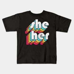 She/Her Pronouns --- Retro Style Design Kids T-Shirt